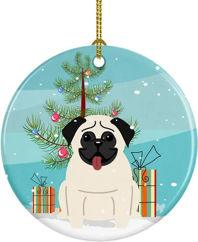 Miniatura 71 de Caroline's Treasures Adorno de cerámica para árbol de Navidad, Laika Spitz de Siberia Occidental, decoración colgante para árbol de Navidad