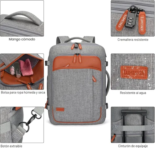Miniatura 5 de Lumesner Mochilas de viaje de mano, extra grandes de 40 litros aprobadas para vuelos para hombres y mujeres, mochila de maleta expandible, Grande