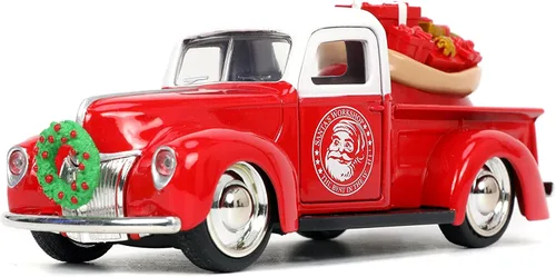 Miniatura 6 de Jada Toys Holiday Rides 1:32 1941 Ford Pickup y 1957 Chevy Bel-Air - Coche fundido a presión con figura de Papá Noel y Sra. Santa Claus de 1.65