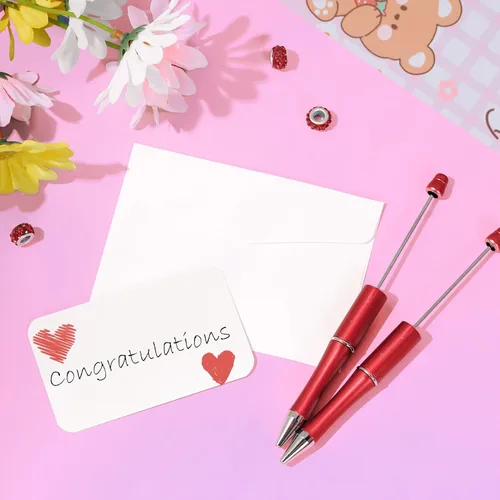 Miniatura 7 de jiebor 20 bolígrafos con cuentas rojas de plástico bolígrafos con cuentas de bola a granel con 50 tintas negras lindos y geniales bolígrafos de Rojo