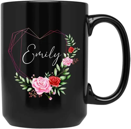 Miniatura 8 de Taza personalizada con nombre inicial, taza con monograma personalizado, 11 y 15 onzas, cerámica negra