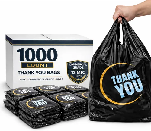 Miniatura 9 de YoYoRain 1000 bolsas de agradecimiento, bolsas tipo camiseta, bolsas de plástico blancas (500 unidades), bolsas de plástico negras (500 unidades)