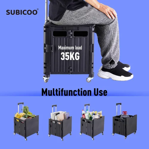 Miniatura 2 de SUBICOO Carrito utilitario plegable portátil con ruedas, carrito de compras, caja de herramientas plegable, con tapa, en 4 ruedas giratorias