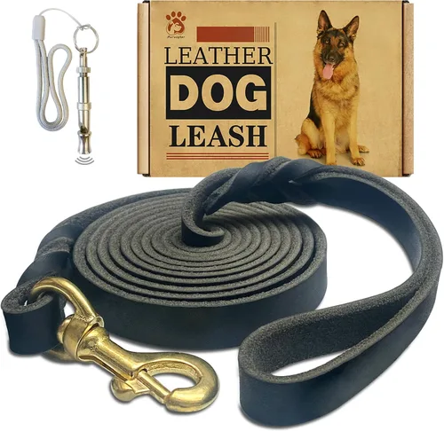 Miniatura 8 de Correa de cuero para perro de 6 x 1 pulgada, correa trenzada de cuero genuino fuerte y resistente, suave y cómoda para perros grandes, perros Marrón