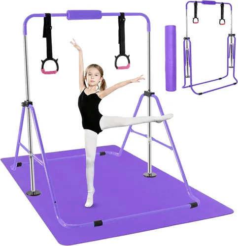 Miniatura 11 de Gymnastics Bar for Kids,Folding Gymnastic Training Kip Bar with Rings,Gymnastics Equipment for Kids,5-Level Adjustable Height Fitness Equipment for