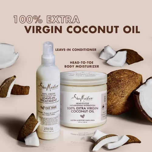 Miniatura 3 de SheaMoisture Hidratante de aceite de coco virgen 100% extra y acondicionador sin enjuague para mimar la cabeza a los pies, hidratación nutritiva