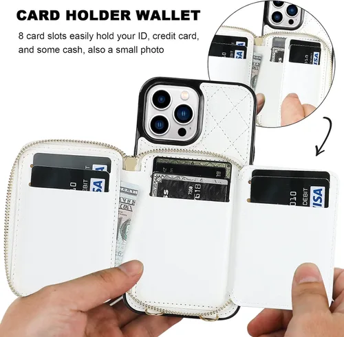 Miniatura 4 de Funda tipo cartera Bocasal para iPhone 13 Pro Max, cartera de mano de cuero PU con bloqueo RFID y cierre de cremallera, funda tipo folio con soporte