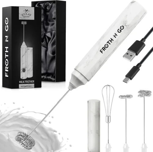 Miniatura 10 de Varita de espumador de leche mini y potente – Potente espumador de café de mano, mezclador de bebidas operado con batería – Tamaño de bolsillo Azul