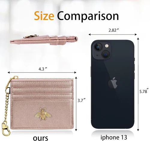 Miniatura 26 de SEAVILIA Tarjetero llavero cartera para mujer con ventana de identificación RFID monedero regalo abeja delgada minimalista pequeña cartera