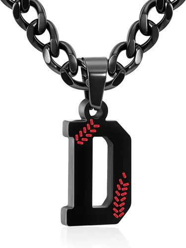 Miniatura 12 de Avotto Collar de béisbol con letra inicial de la A a la Z para niños y hombres, cadena cubana de acero inoxidable resistente que no se decolora