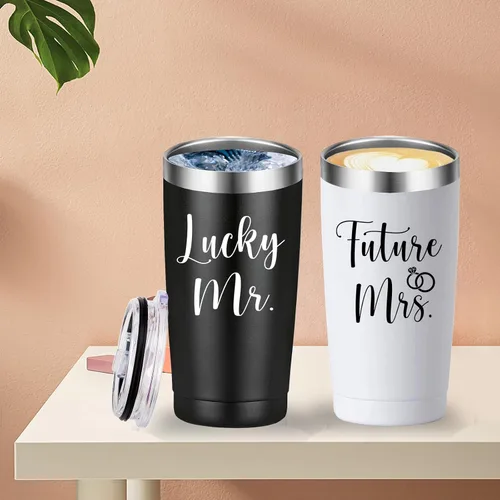 Miniatura 3 de Mamihlap Taza de viaje Lucky Mr Future Mrs - Taza de compromiso, boda, novia, novia, recién comprometida, regalos para parejas. Regalo de pareja