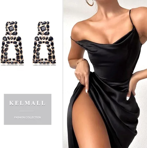 Miniatura 2 de KELMALL Aretes Colgantes de Pedrería Geométricos Gruesos para Mujeres Aretes Colgantes Rectangulares Audaces de Declaración, Joyería de Moda
