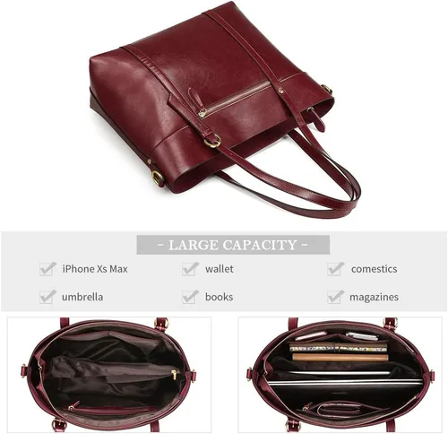 Miniatura 3 de Kattee Bolso de mano de cuero genuino para mujer, bolsos suaves de hombro vintage, bolso de mano superior de moda de gran capacidad