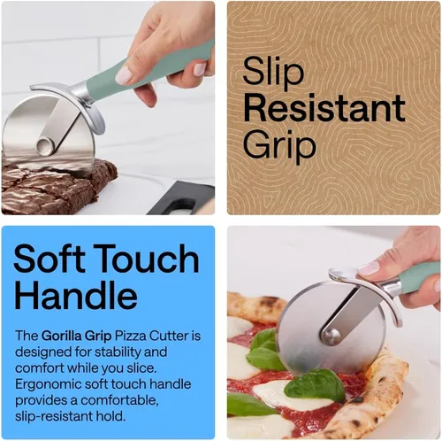 Miniatura 3 de Rueda de corte de pizza grande sin BPA de GORILLA GRIP, 9 pulgadas, hoja afilada de acero inoxidable, mango resistente al deslizamiento con Menta