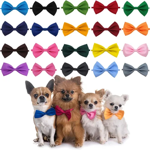 YUEPET 20 corbatines ajustables para perros y mascotas, lazos para el cuello, lazos para mascotas, mezcla de 20 colores, collares sólidos para
