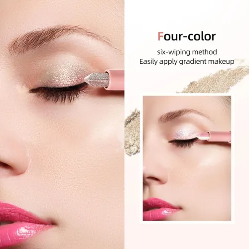 Miniatura 4 de 2 unids/set mate crema nude doble colores sombra lápiz de ojos, brillo degradado alto pigmento sombra de ojos maquillaje de larga duración