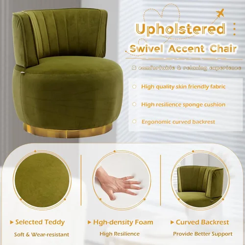 Miniatura 3 de Silla giratoria de terciopelo, sillón giratorio tapizado de 360 grados, moderno y cómodo sillón redondo para sala de estar pequeña, dormitorio