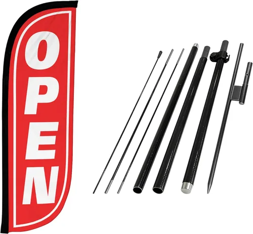 Miniatura 7 de LookOurWay Kit de asta de bandera de plumas, pancarta publicitaria de 7 pies de alto con juego de poste de fibra de vidrio y pico de tierra