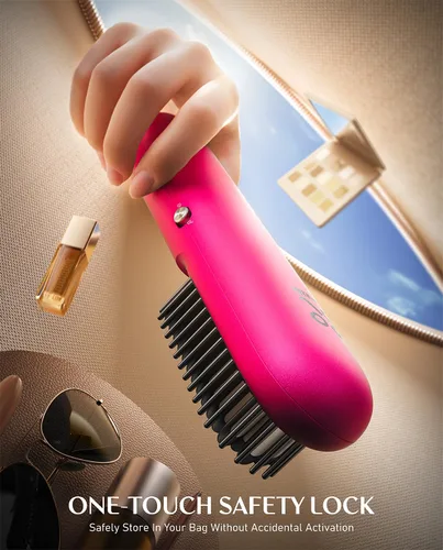 Miniatura 7 de Fanttik Solo I10 APEX Cepillo Alisador de Pelo Portátil, Peine Alisador Sin Cables con Área de Calentamiento 113% Mayor, Pantalla LED y Rosa
