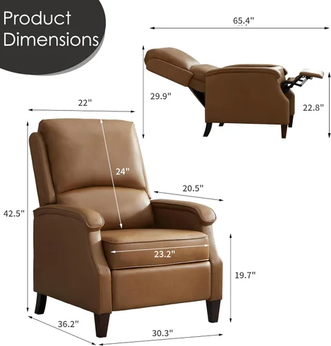 Miniatura 2 de VKNOW Silla reclinable, sillón reclinable de piel sintética con reposabrazos, asiento de cine en casa con respaldo ajustable y soporte lumbar, sofá