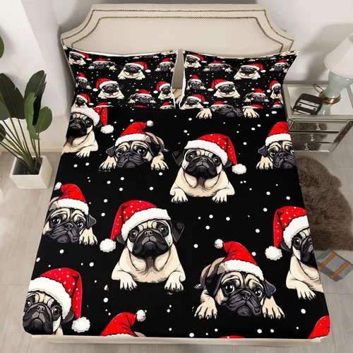 Miniatura 42 de Erosebridal Sábana bajera ajustable de Papá Noel con bolsillo profundo para niños, niñas y niños, juego de ropa de cama de Navidad para niños