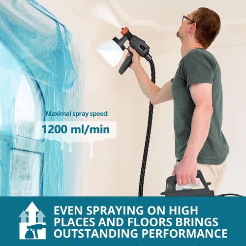 Miniatura 3 de Tilswall Paint Sprayer, 800W HVLP 1200ML/Min Electric Spray Paint Gun with 2.5M Air Hose, 1300ML Detachable Container, 3 Nozzle Sizes & 3 Patterns