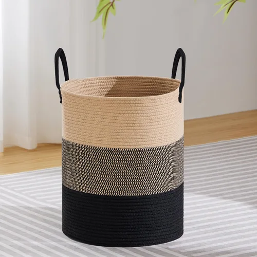 Miniatura 14 de VIPOSCO Cesta de lavandería grande, cesta de almacenamiento de cuerda tejida alta para mantas, juguetes, ropa sucia en la sala de estar, baño, Rayas