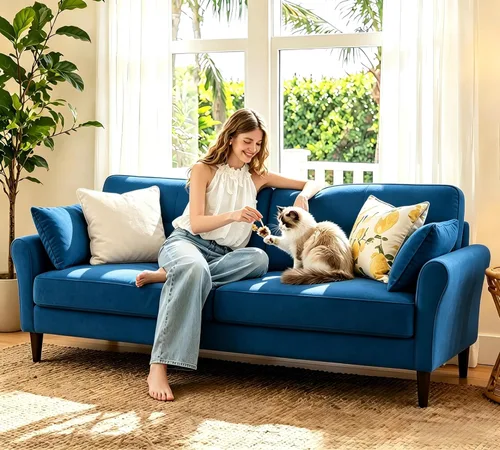 Miniatura 3 de Sofá biplaza de 69 pulgadas, sofás pequeños de terciopelo para espacios pequeños, sofás de dos plazas con 2 almohadas, sofás de dos plazas