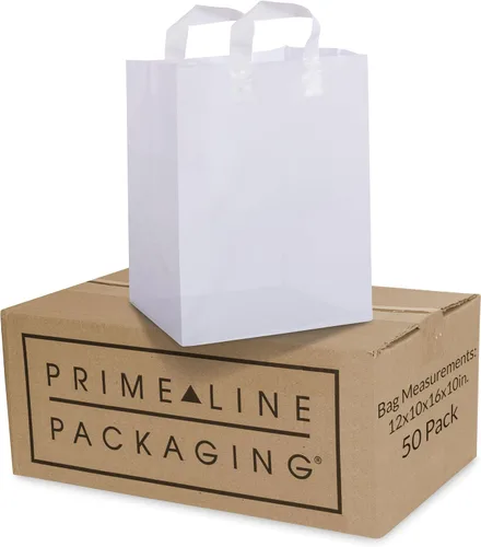 Bolsas de plástico blancas Prime Line Packaging, bolsas de regalo para compras con asas para pequeñas empresas, comestibles, servicio de alimentos,