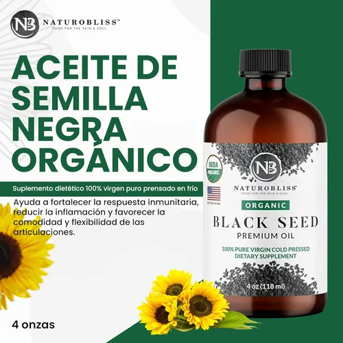 Miniatura 3 de NaturoBliss Aceite orgánico de semillas negras 100% virgen prensado en frío Omega 3 6 9 súper antioxidante para apoyo inmunológico, articulaciones