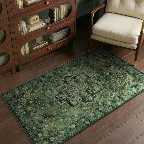 Miniatura 34 de Alfombra de pasillo profundo azul 2x8, alfombra de pasillo lavable antideslizante para entrada interior, alfombra de medallón vintage de 0.27
