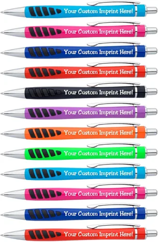 Miniatura 10 de ExpressDesigns™ - Su nombre o huella en nuestro bolígrafo Addison impreso personalizado - Agarre de goma para escribir comodidad y control, tinta