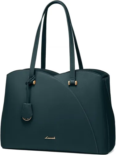 Miniatura 10 de LOVEVOOK Bolso de mano para laptop para mujeres, bolsos de trabajo, bolso para laptop para maestros, bolso de computadora de cuero, carteras Negro