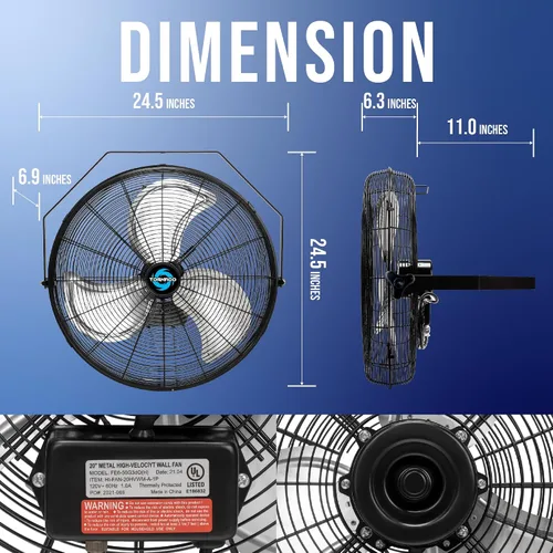 Miniatura 2 de Tornado Paquete de 2 ventiladores de pared industriales de alta velocidad de 20 pulgadas, 4750 CFM, 3 velocidades, cable de 6 pies, uso industrial
