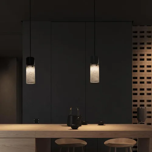 Miniatura 4 de Lámpara colgante de alabastro para isla de cocina, lámpara colgante de isla de piedra natural, moderna lámpara colgante negra con pantalla