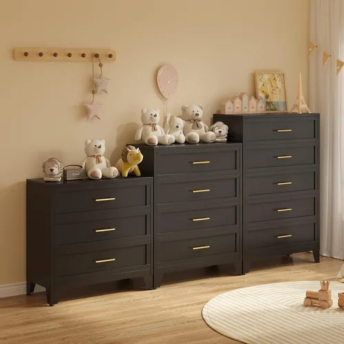 Miniatura 7 de Cómoda de metal de 53.54 pulgadas de alto para dormitorio, cajones de armario de 5 cajones, unidad organizadora de almacenamiento moderna, armario