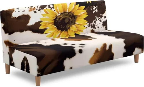 Miniatura 3 de Fundas para sofá cama con estampado de vaca marrón girasol con bandas elásticas para el hogar, sala de estar, fácil de instalar, antideslizante