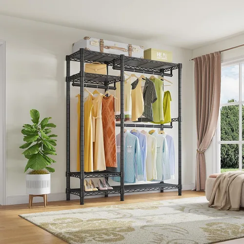 Miniatura 2 de VIPEK V2 Perchero de Ropa de Servicio Pesado, Percheros de Ropa de Metal Portátiles con 4 Niveles de Estantería de Alambre Ajustable y 3 Barras