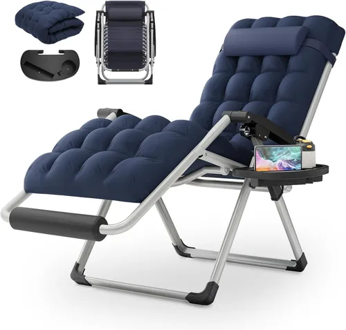 Miniatura 22 de MoNiBloom Silla reforzada de gravedad cero, tumbona plegable para piscina y playa, tumbona de bronceado portátil con cojín, reposacabezas y bandeja