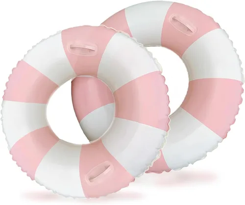 Miniatura 7 de 2 anillos inflables de natación a rayas con asas, flotadores inflables para piscina, diversión acuática, para adultos, niños, flotadores de piscina