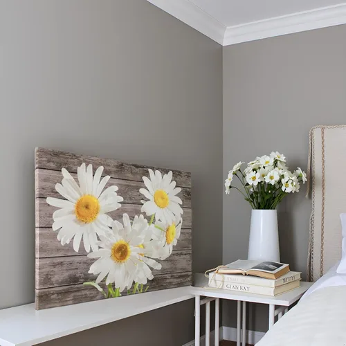 Miniatura 4 de TAOMI Arte de pared de margaritas con estampado de flores blancas para dormitorio, póster floral amarillo en escala de grises, imagen de grano