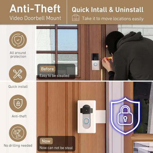 Miniatura 8 de Soporte Antirrobo para Timbre de Video, Soporte AHBTEYM Sin Taladro Soporte Portador Accesorios para Alquileres de Apartamentos y Casas Compatible