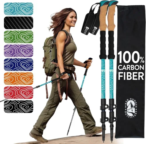 Miniatura 22 de 100% Carbon Fiber Trekking Poles by USA Brand - Ultra Strong Lightweight Collapsible Hiking Poles with Cork and EVA Foam Grips & Quick Adjustable