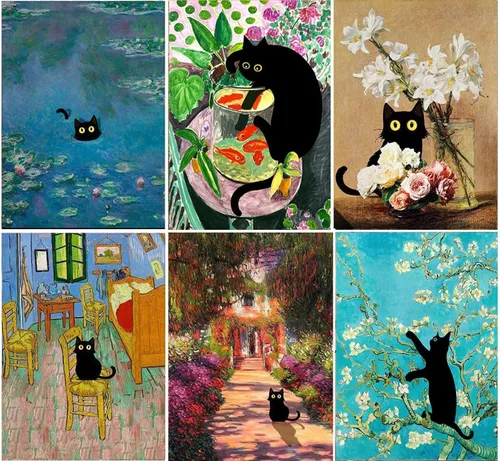 Miniatura 11 de Kits de pintura de diamantes para adultos, pintura de diamante de gato negro 5D, arte de diamantes para adultos, diamantes redondos de taladro