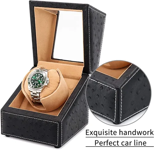 Miniatura 3 de Bobinadora automática de reloj individual para Rolex y otros relojes de lujo, enrollador automático con motor silencioso, exterior de cuero
