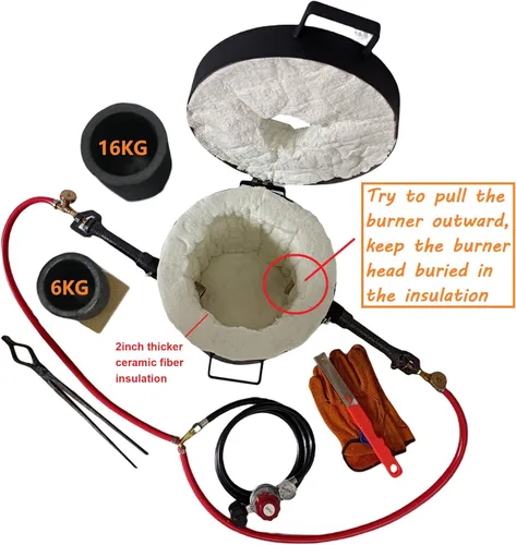 Miniatura 3 de LSMIITTH Horno de fusión de propano de 35.3 lbs para aluminio, oro, plata, cobre, doble quemador 200,000 BTU Kit de fundición de alta eficiencia