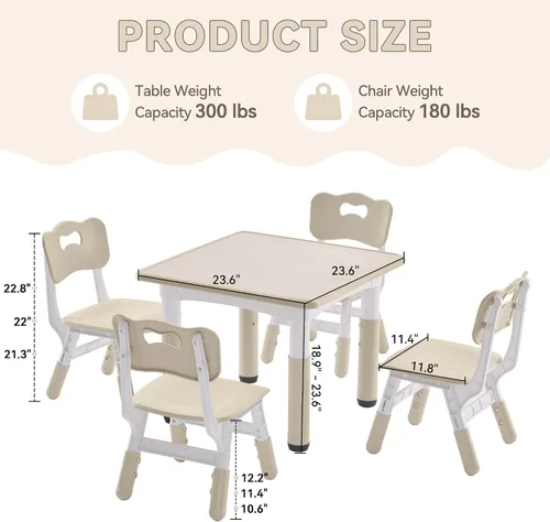 Miniatura 3 de GITAWUSA Set de mesa y sillas de estudio para niños, juego de mesa y silla ajustables en altura para niños de 3 a 8 años, escritorio de arte