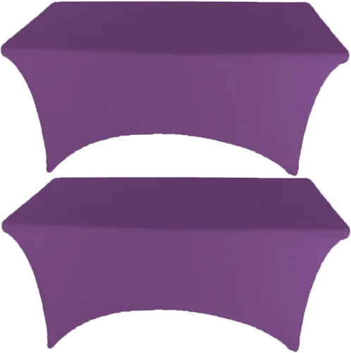 Miniatura 13 de Paquete de 2 manteles de elastano elásticos de elastano verde cazador de 4 pies para mesas rectangulares, eventos, bodas, banquetes y fiestas
