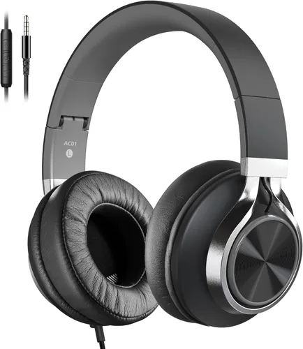 Miniatura 7 de AC01 auriculares de diadema con cable, auriculares pasivos con aislamiento de ruido, auriculares estéreo con cable con micrófono y control de Negro