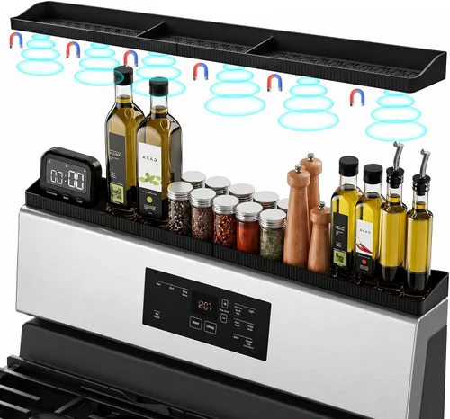 Miniatura 10 de Estante magnético para estufa para la parte posterior de la estufa, estante de especias de silicona de 30 pulgadas para organización de la cocina